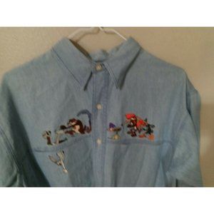 Mens Denim Shirt M Warner Bros Taz Road Runner Bugs Bunny Wylie Coyote Daffy
